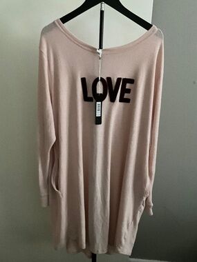 White Mark Women’s "LOVE" Long Sleeve Sleep Shirt NWT Pink